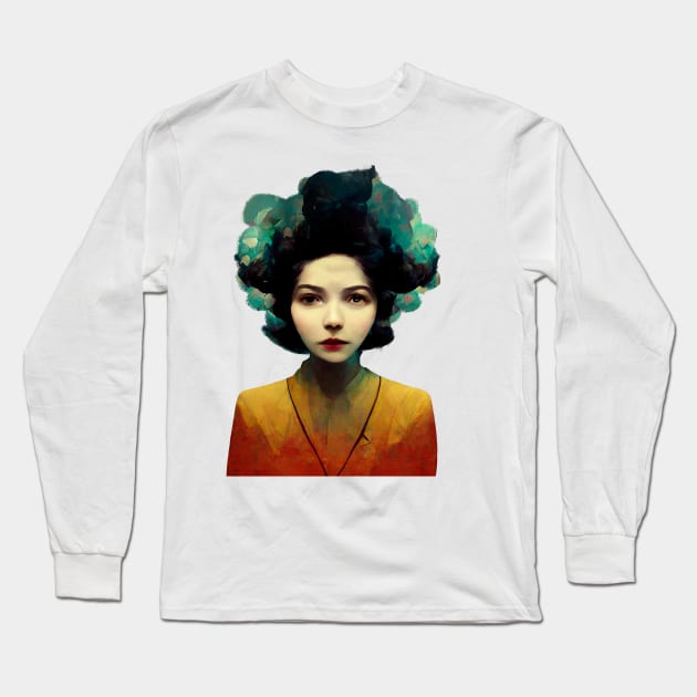 Woman with floral hair Long Sleeve T-Shirt by extraordinar-ia